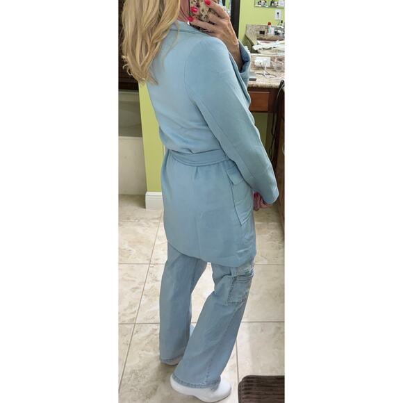 Allegra K light blue double breasted coat winter jacket long with belt NWT Small - Picture 4 of 9